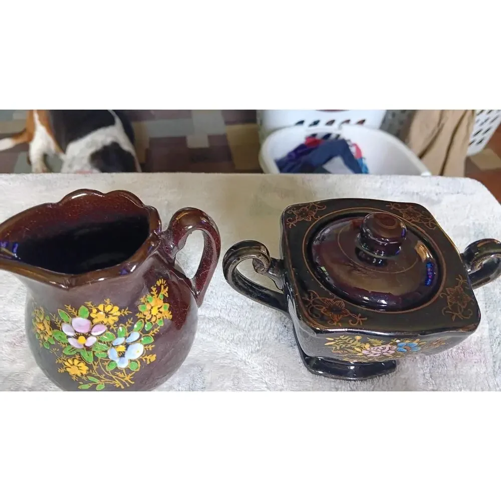 Antique Porcelain Moriage Creamer and Sugar Bowl Made in Japan